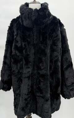 Roaman's Black Full Faux Fur Short Coat Lined Plus size 38/40 5X Soft Statemen